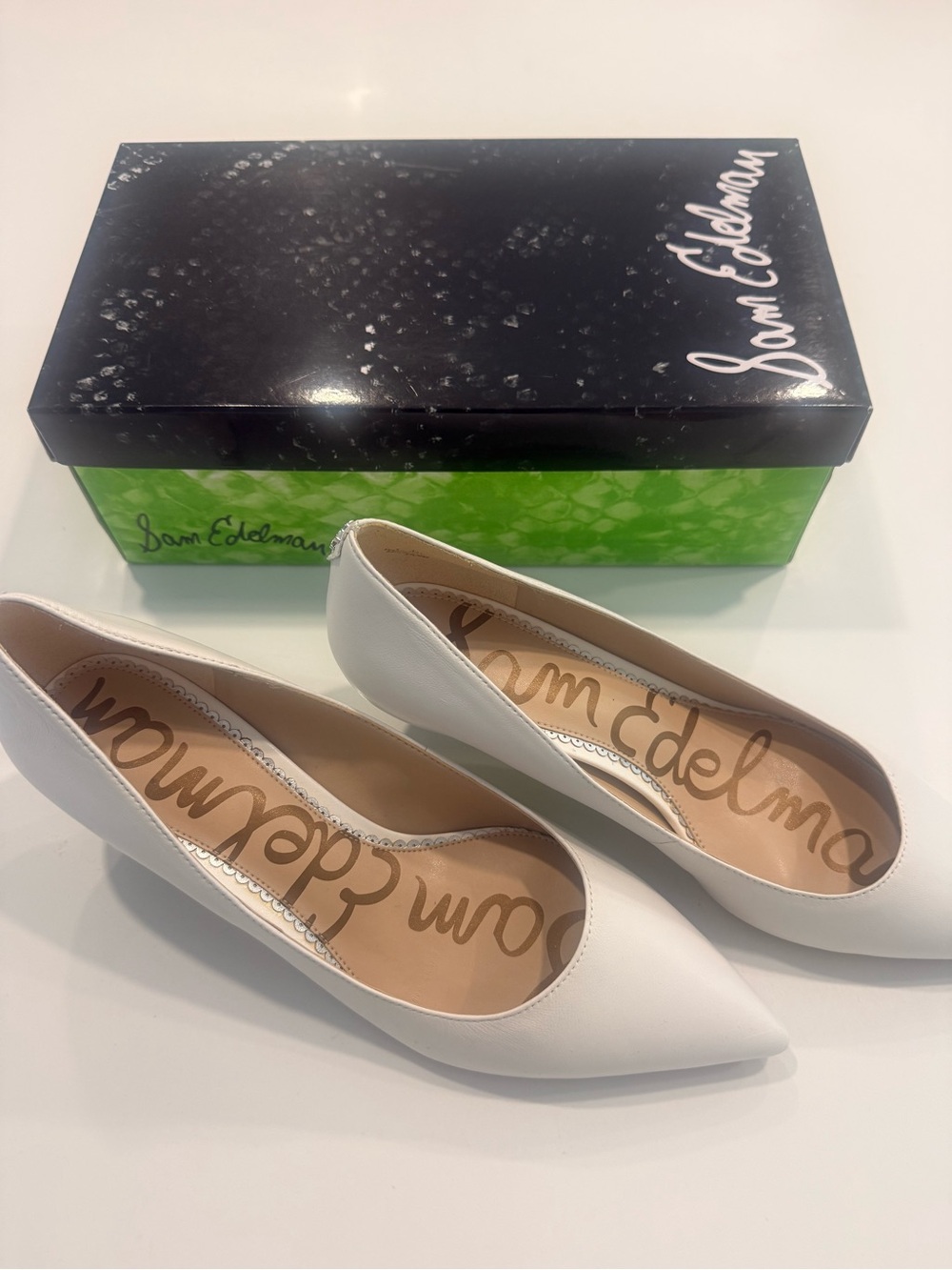 Sam Edelman Women's White Pointed Toe Kitten Heel